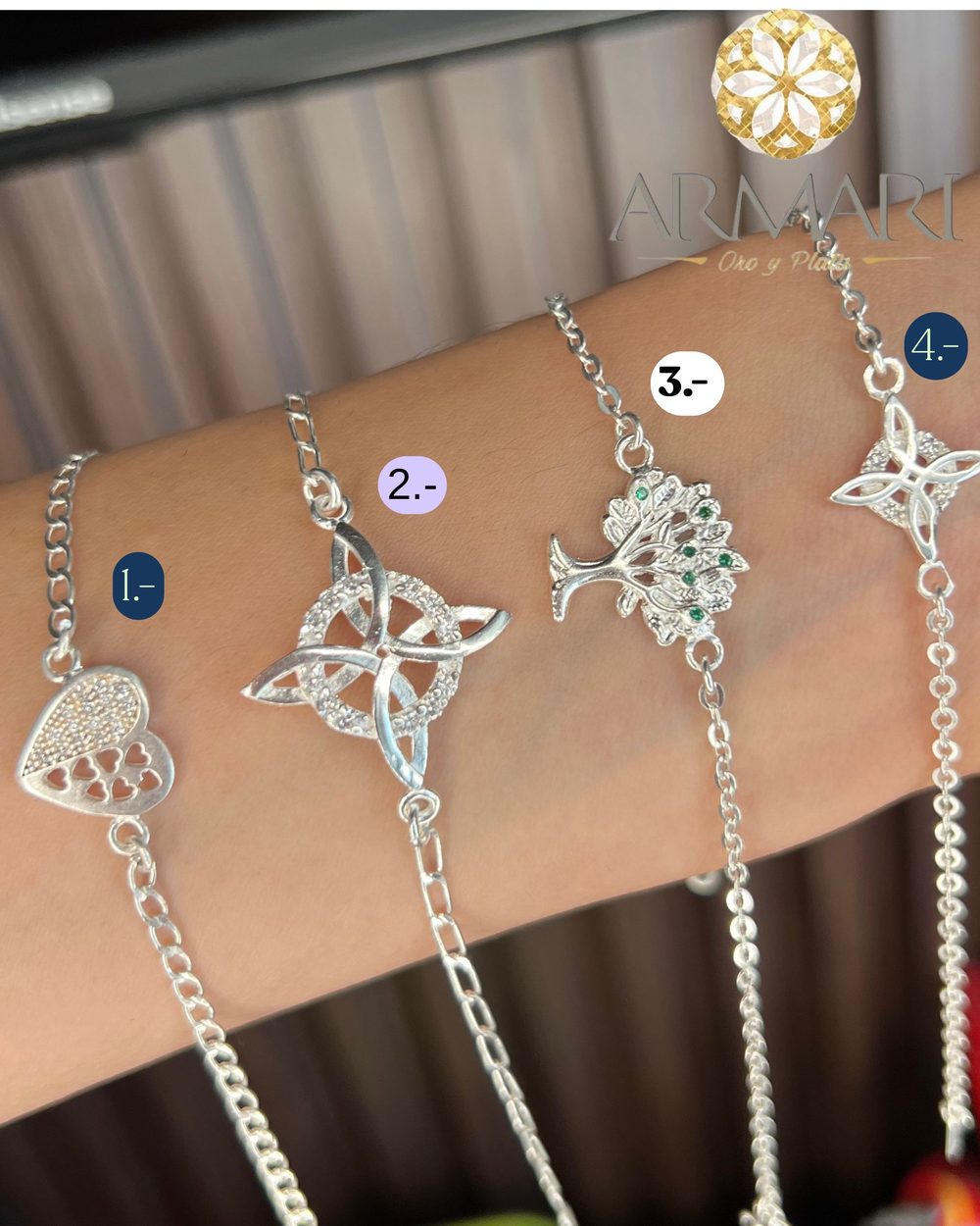 Pulsera · corazón, nudo celta y árbol