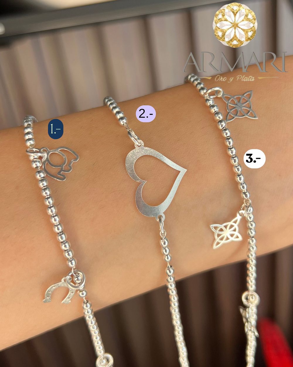 Pulsera · elefante, corazón y nudo celta
