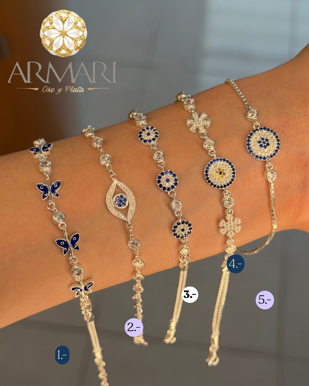 Pulsera ajustable · mariposas y ojo turco