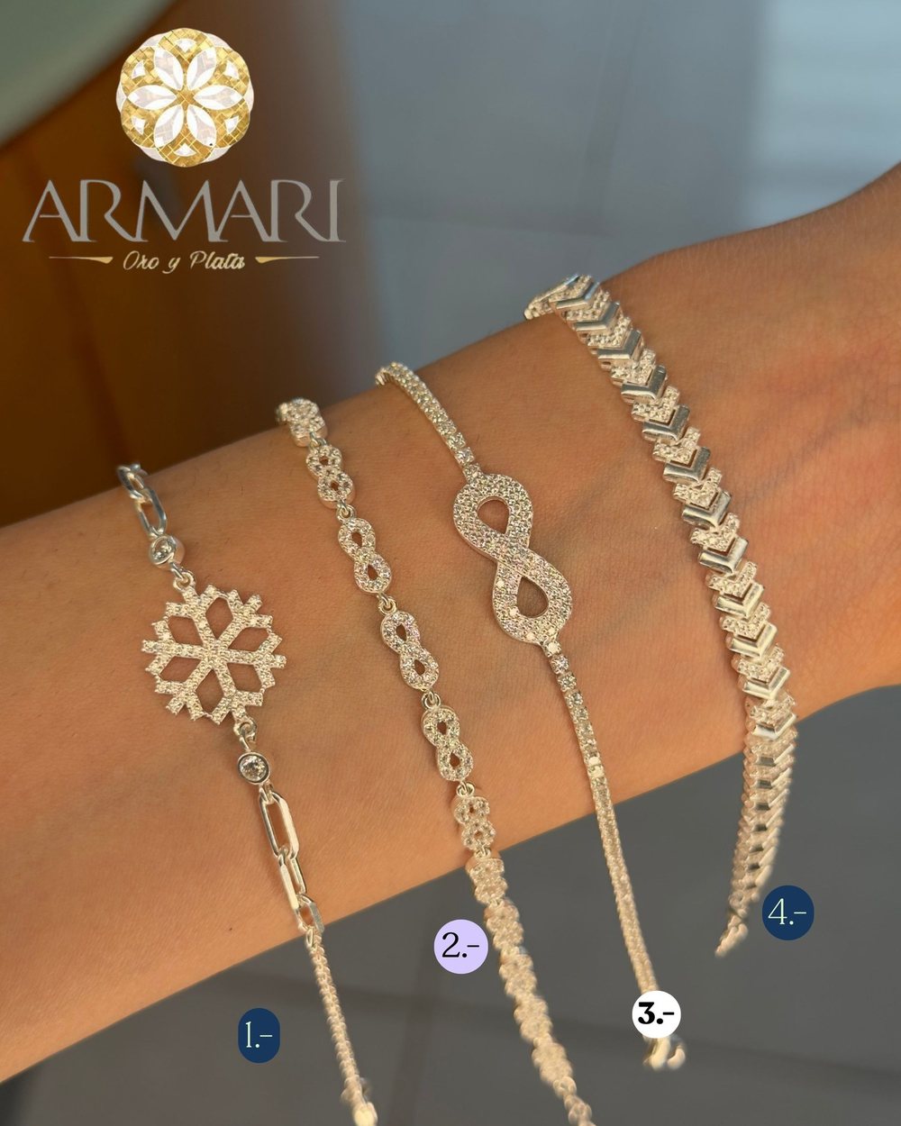 Pulsera ajustable · copo de nieve e infinitos