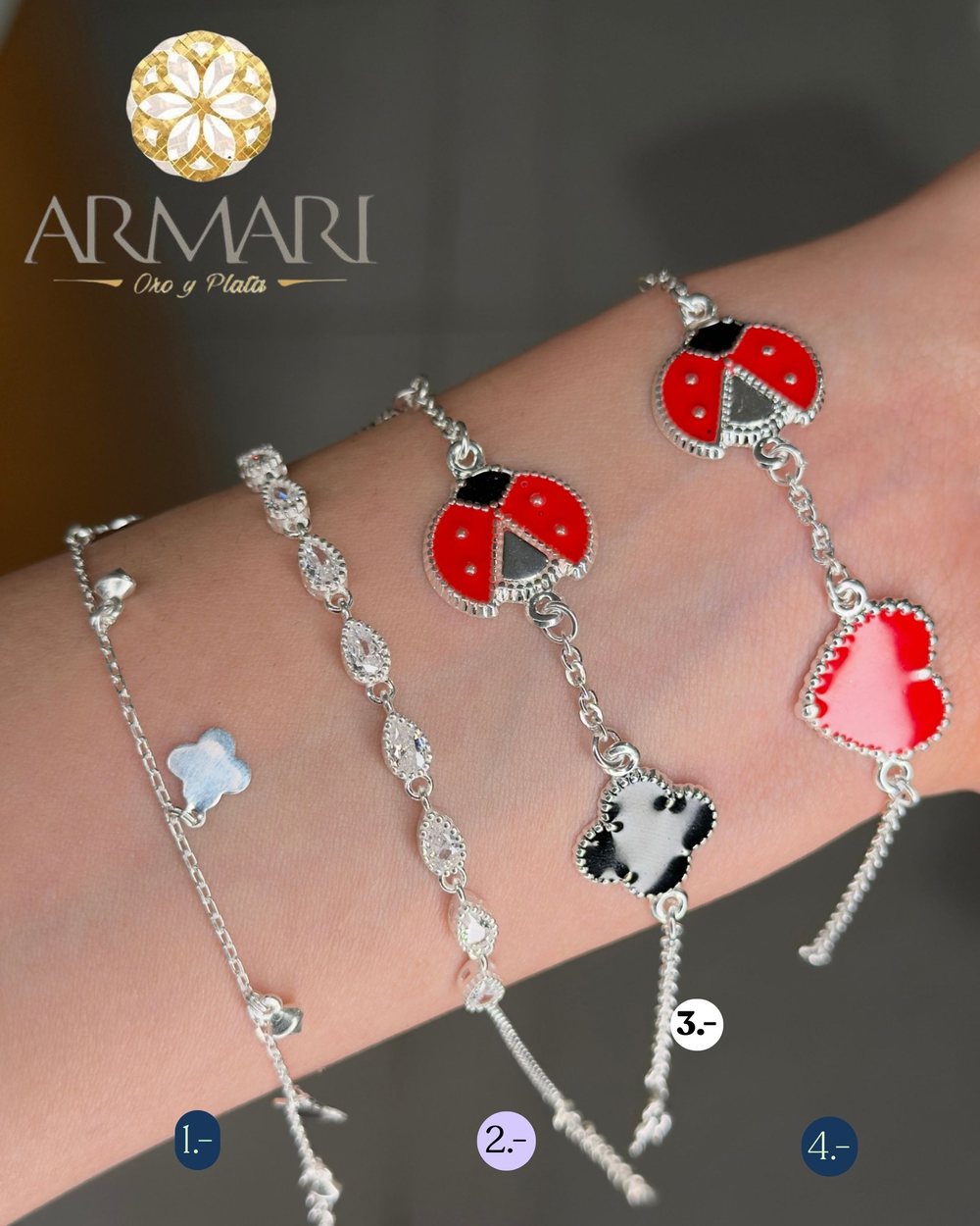 Pulsera · catarinas y tréboles
