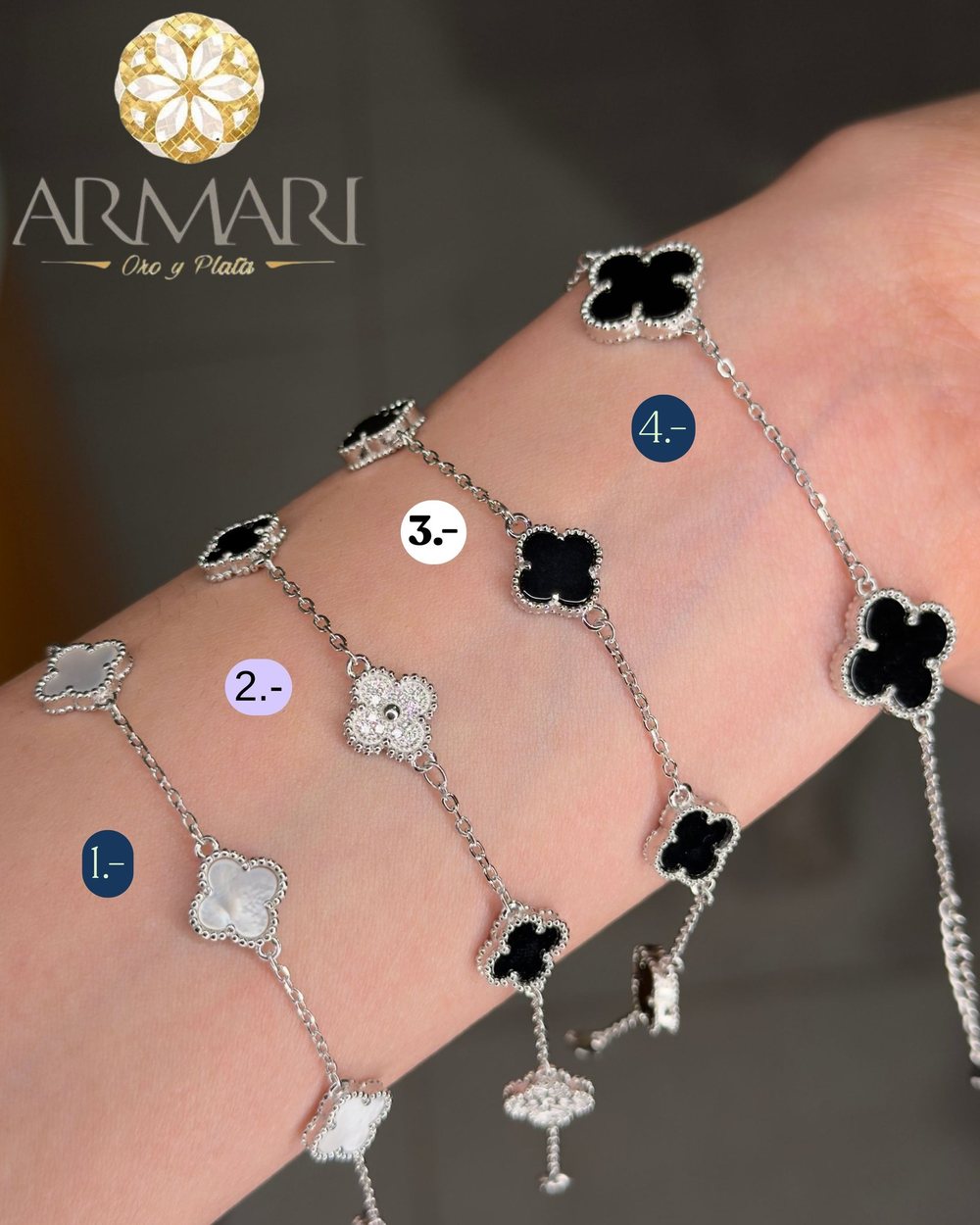 Pulsera tipo Van Cleef · nácar y negro